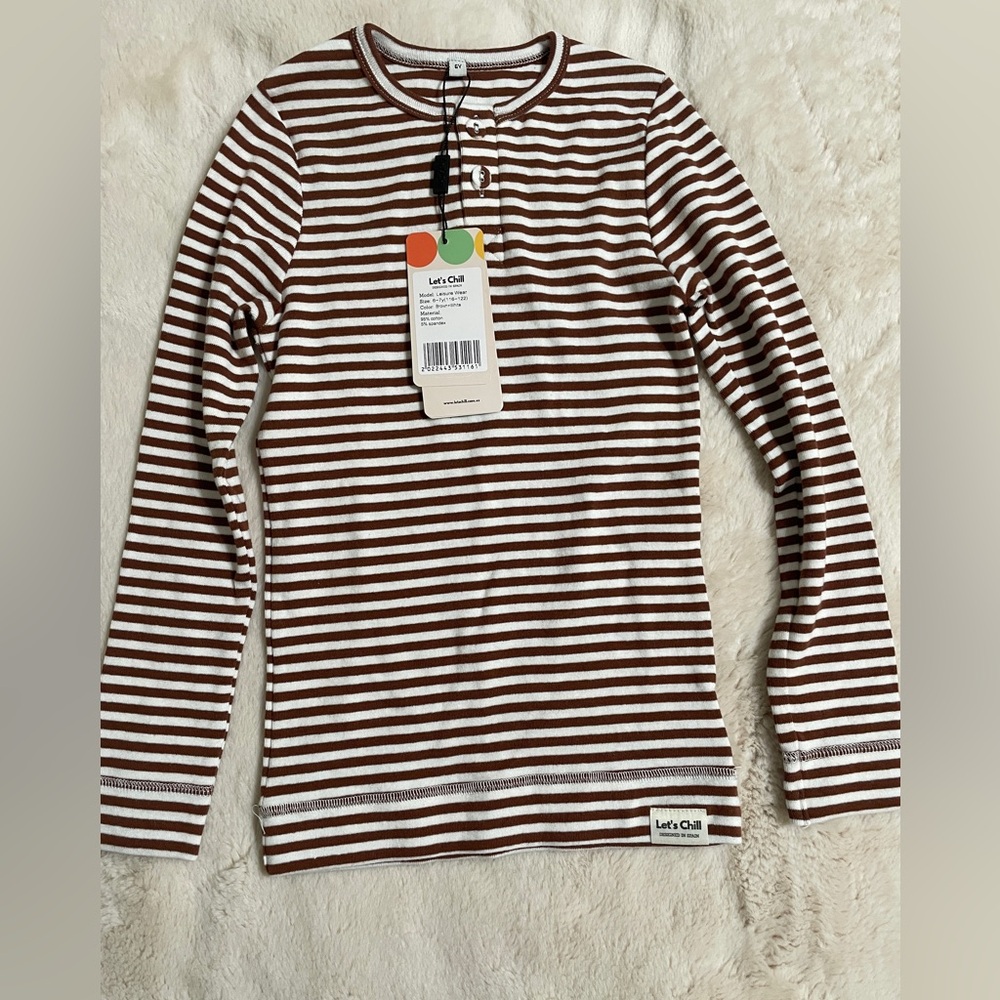 Let’s Chill Brown and White Striped Long Sleeve Kids Tee 6-7yr